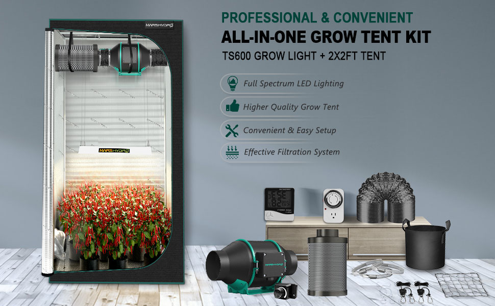 Mars Hydro TS 600 LED Grow Light + 2'x2' Indoor Tent Kits